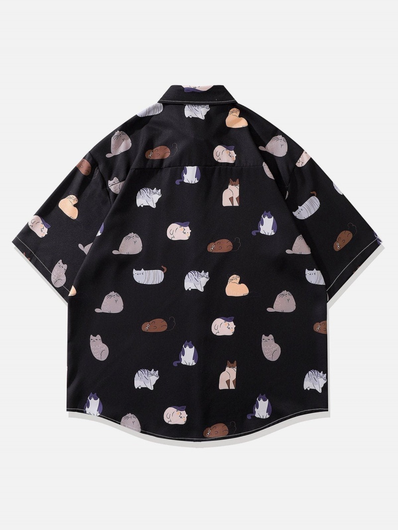 Chemise à Manches Courtes Aelfric Eden Cute Cartoon Cat Print Noir | OAS-65819097